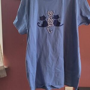 Blue T-Shirt with Cat Design